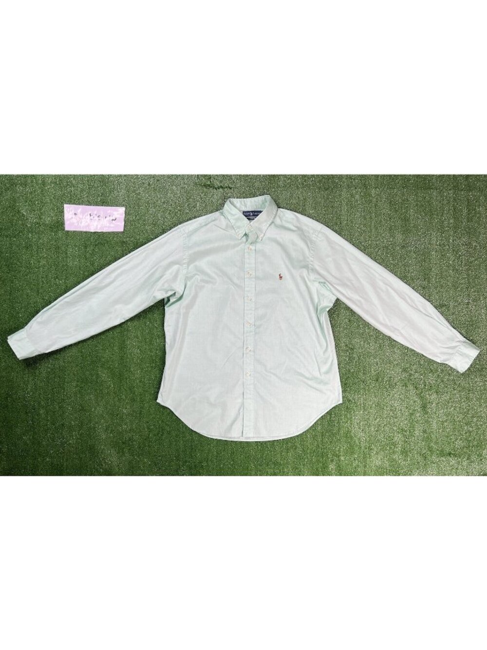 Polo Ralph Lauren Green Men Size 17 Neck 36-37 Sleeve Long Flesh Pony Vintage